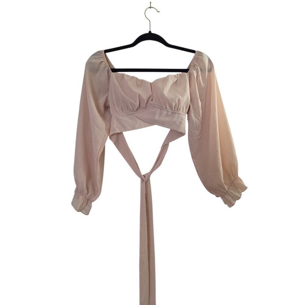 Lyaner Women's Tan Crop Top Blouse, Long Sleeve, Off-Shoulder, Size M